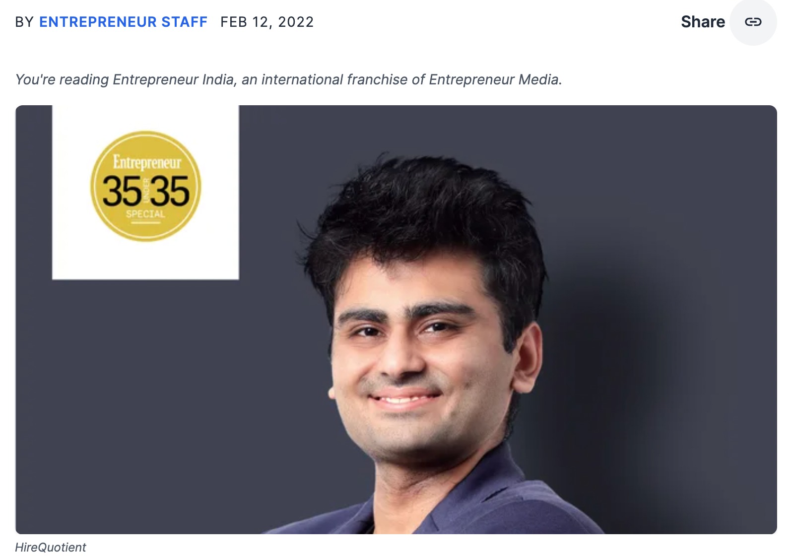 Entrepreneur 35 Under 35 award