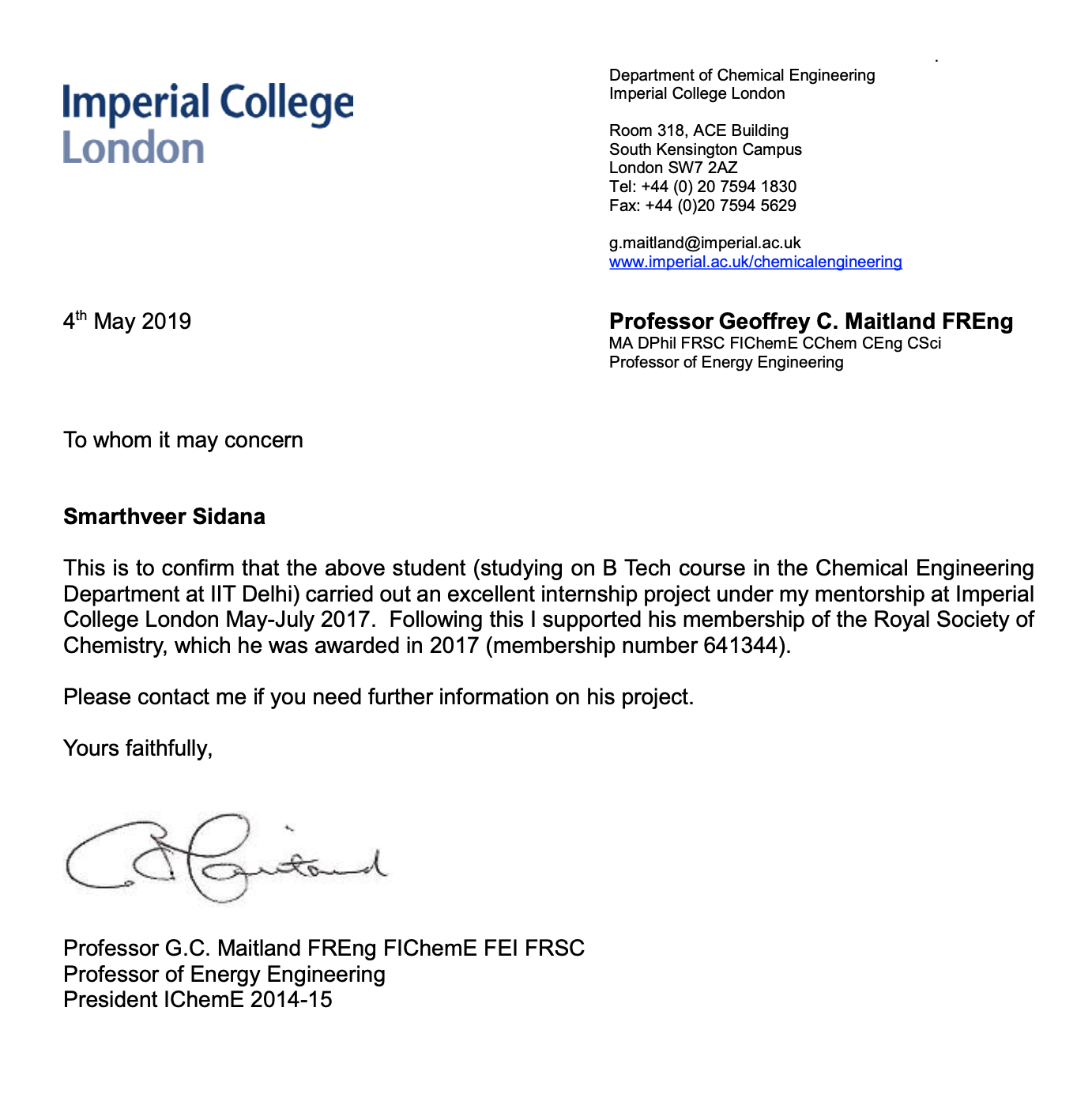 Royal Society of London Nominee